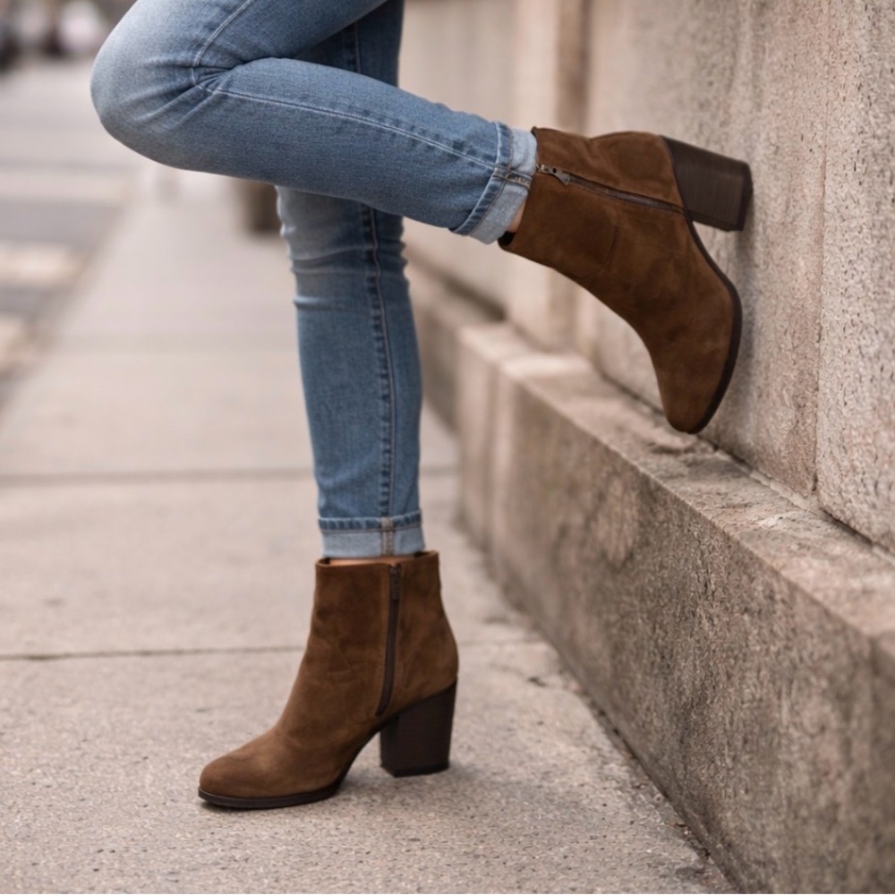 Rag & Bone Suede‎ Ankle Boots – Brown Block Heel Booties – Size 37 / US 7